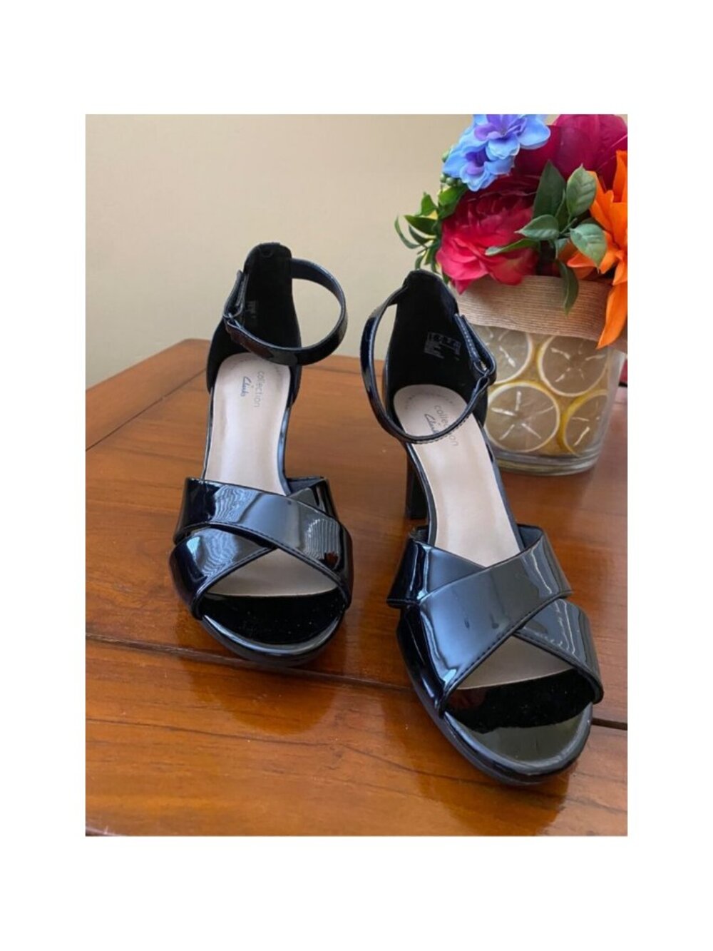 Ladies Clarks Adriel Cove Black Patent Smart Heeled Sandals Open toe NEW